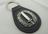 Die Casting Personalized Gantungan kunci kulit dengan 3D Zinc Alloy Emblem, Antique Silver Plating
