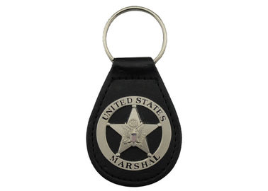 Logam US Marshal Kulit Gantungan Kunci, Personalized Kulit Gantungan kunci dengan Misty Nickel Plating