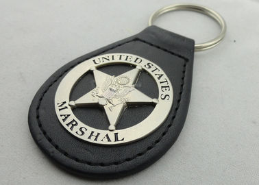 Logam US Marshal Kulit Gantungan Kunci, Personalized Kulit Gantungan kunci dengan Misty Nickel Plating