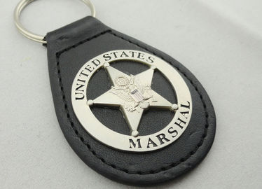 Logam US Marshal Kulit Gantungan Kunci, Personalized Kulit Gantungan kunci dengan Misty Nickel Plating