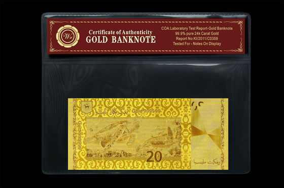 Malaysia 20 Ringgit Embossed di 24 Karat Emas Murni uang kertas plastik Holder Pack