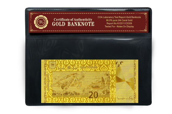 Malaysia 20 Ringgit Embossed di 24 Karat Emas Murni uang kertas plastik Holder Pack