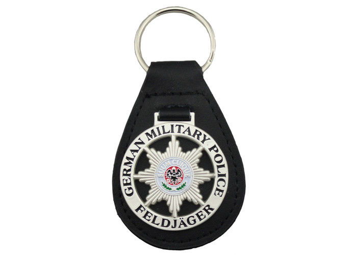3D Jerman Polisi Militer Rantai Kulit Key, Zinc Alloy Personalized Gantungan kunci kulit dengan lembut Enamel Emblem