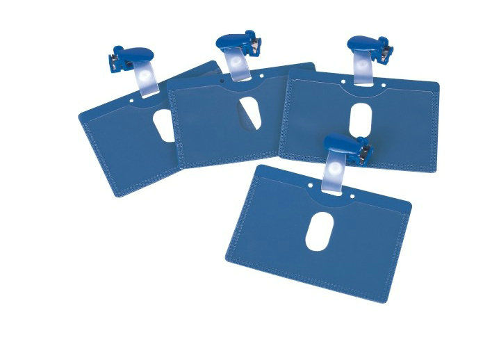 Biru ABS Plastic membalik klip atas pemegang kartu PVC pertemuan, nama Badge Holder Clip 30.277